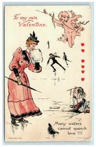 Ernest Nister Valentine Postcard Ice Skating Cupid Man Falls Thru Ice