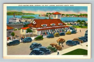 Nantasket Beach MA-Massachusetts State Waiting Room Boat Landing Linen Postcard 