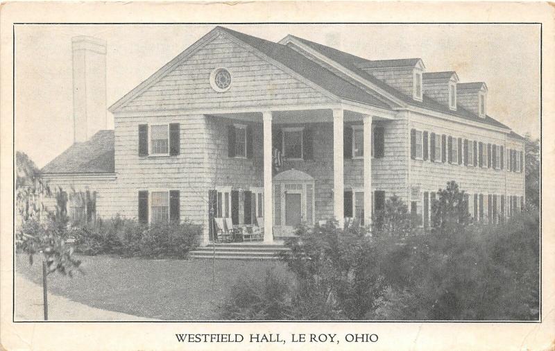 F64/ LeRoy Ohio Postcard c1920s Westfield Hall Building