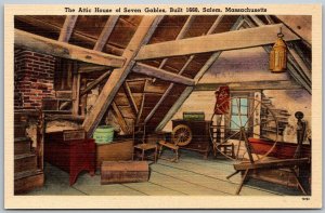 Salem Massachusetts 1940s Postcard Attic House Of The Seven Gables