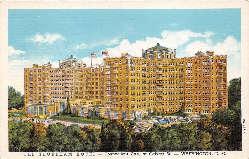 Washington DC~Shoreham Hotel~Connecticut Avenue @ Calvert Street~1930 Postcard