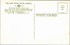 Lake Front Motel Marina, Otsego Lake, Boats Docks Cooperstown NY Postcard J16