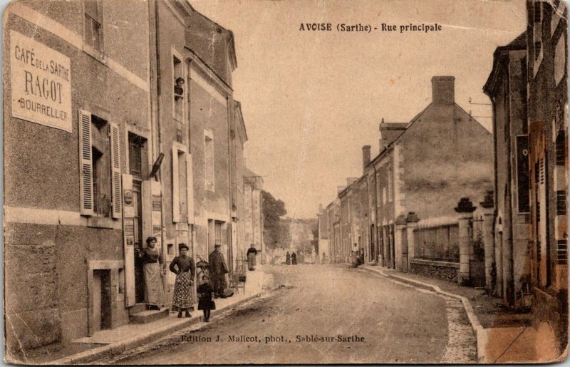 VINTAGE POSTCARD MAIN STREET SCENE WITH PEOPLE TOWN OF AVOISE c. 1910