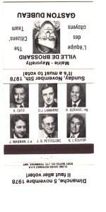 Gaston Dubeau, 1978 Mayoralty Election, Ville de Brossard Quebec Matchbook Cover