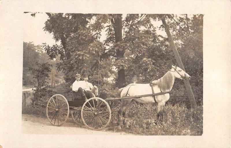 Men In Horse Carriage Wagon Real Photo Antique Postcard K90576