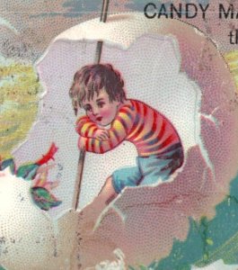 1880s Winston Candy Mfg. Co. Child In Eggshell Boat Sea Storm F164