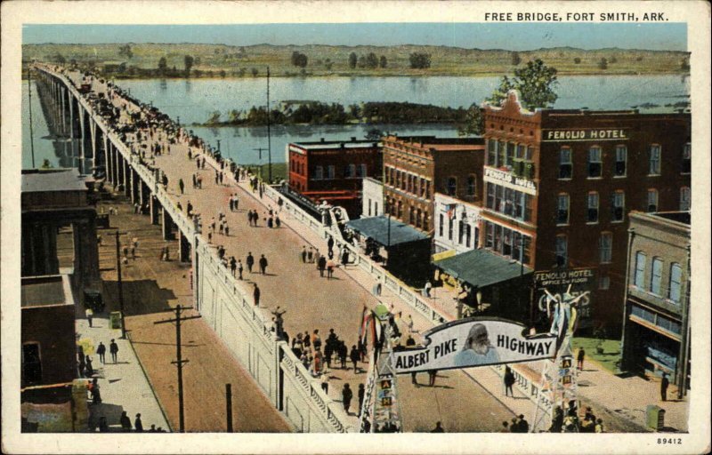 Fort Smith Arkansas AR Free Bridge Albert Pike Highway Vintage Postcard