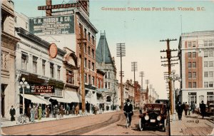 Victoria BC Government St. from Fort St. TN Hibben Sign People Auto Postcard G69