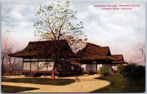 VINTAGE POSTCARD JAPANESE HOUSES ONN WOODED ISLAND AT JACKSON PARK CHICAGO