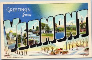 postcard large letter - Greetings from Vermont  - Curt Teich