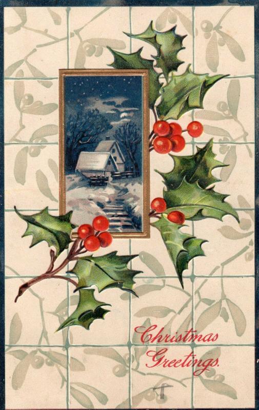 Christmas Greetings - 1920 Embossed Mistletoe 01.54