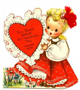 Greeting Card - Valentine for Niece. Red Yarn Bow, No Envelope, Unused  