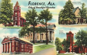 Vintage Postcard 1930s Multi View City of Beautiful Churches Florence Alabama AL