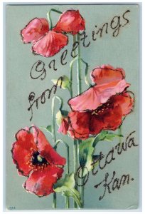 c1950's Greetings From Ottawa Flowers Glitters Kansas Correspondence Postcard