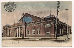 Peoria Illinois Buildings and Street scene Trap Door Fold Out Postcard AA23366