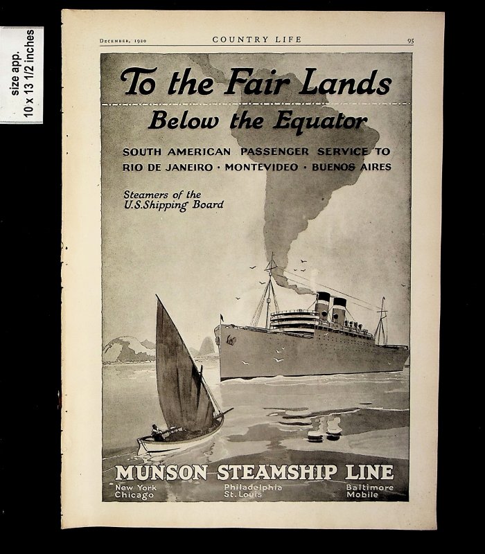 1920 Munson Steamship Line Fair Lands Below Equator Vintage Print ad 015335