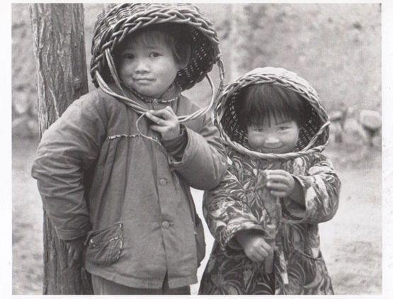 Chinese Children Wearing Basket Hats in China Republic AWARD Real Photo Postcard