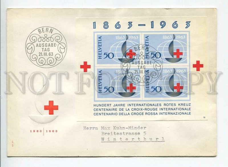 444880 Switzerland 1963 FDC Red Cross souvenir sheet