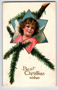 Christmas Postcard Angel Cherub Wings Star Tree Branch Series 110 Vintage 1914