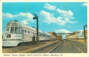 1950s Galesburg Illinois Denver Zephyr CB2 Railroad Train Teich Postcard 25-9125