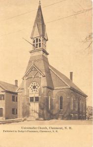 Claremont New Hampshire~Universalist Church~Tall Steeple~Round Window~c1905 Pc