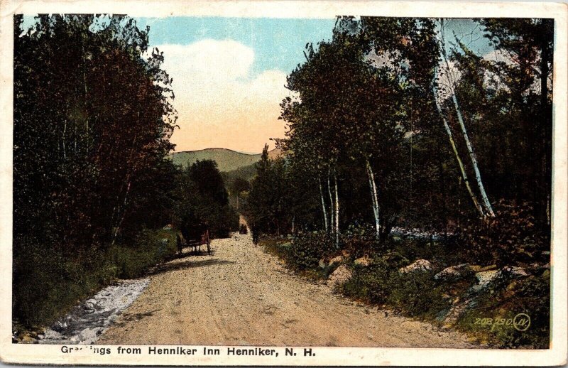 Greetings From Henniker Inn NH New Hampshire Horse Buggy WB Postcard UNP WOB 