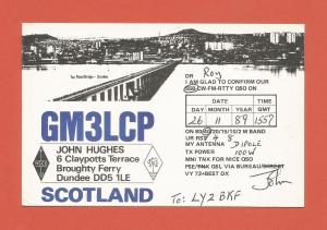 QSL AMATEUR RADIO CARD – DUNDEE, SCOTLAND – 1989