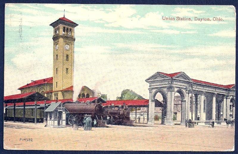 Union Station w/Locomotives Dayton Ohio used c1914