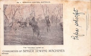 KANGAROO HUNTING AUSTRALIA SINGER SEWING MACHINES AD NO.1 POSTCARD (c.1905)
