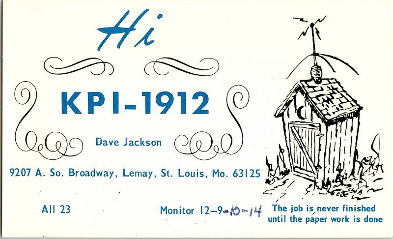 QSL Radio Card From St. Louis Missouri KPI - 1912 