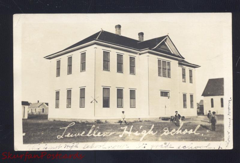 RPPC LEWELLEN NEBRASKA HIGH SCHOOL BUILDING VINTAGE REAL PHOTO POSTCARD 1921