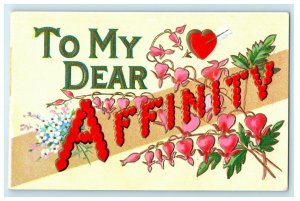 c1905 Valentine To My Dear Affinity Hearts Flowers Embossed Antique Postcard