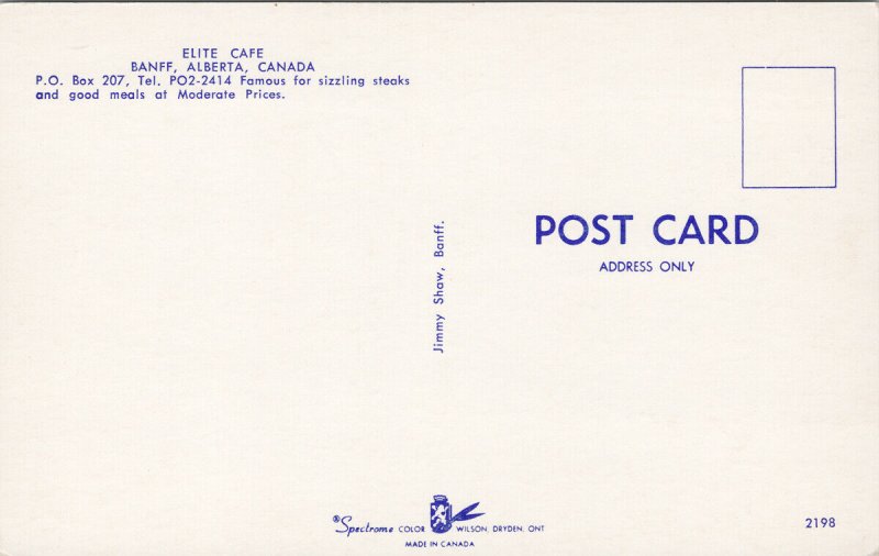 Elite Cafe Banff Alberta AB Restaurant Interior Unused Postcard G36