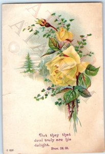 c1880s Bible Quote Proverbs 12:22 Religious Trade Card Rose Flower Christian C45