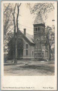 ONEIDA NY FIRST METHODIST EPISCOPAL CHURCH ANTIQUE REAL PHOTO POSTCARD RPPC