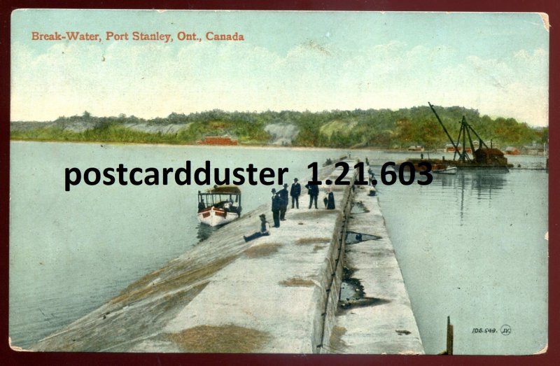 h3352 - PORT STANLEY Ontario Postcard 1915 Break Water. Boats