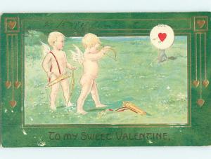 Pre-1907 valentine CUPIDS TARGET PRACTICE SHOOTING ARROWS r3939