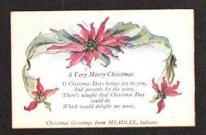 IN Christmas Greetings from HEADLEE INDIANA Postcard PC