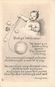 Birth Celebration  BABY'S WELCOME POEM By Emily J Webb  BABY GIRL  1911 Postcard