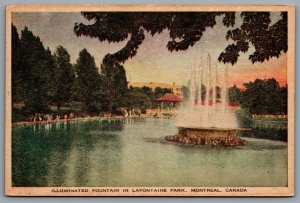 Postcard Montreal Quebec c1930s Illuminated Fountain In Lafontaine Park