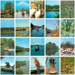 Lot of 20 postcards Danube Delta various aspects (Delta Dunarii) Romania 1980s