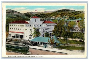 c1920's Manitou Spring Bath House Building Trolley Manitou Colorado CO Postcard