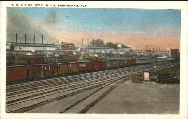 Birmingham AL TCI & Co Steel Mills RR Train Cars c1920 Postcard