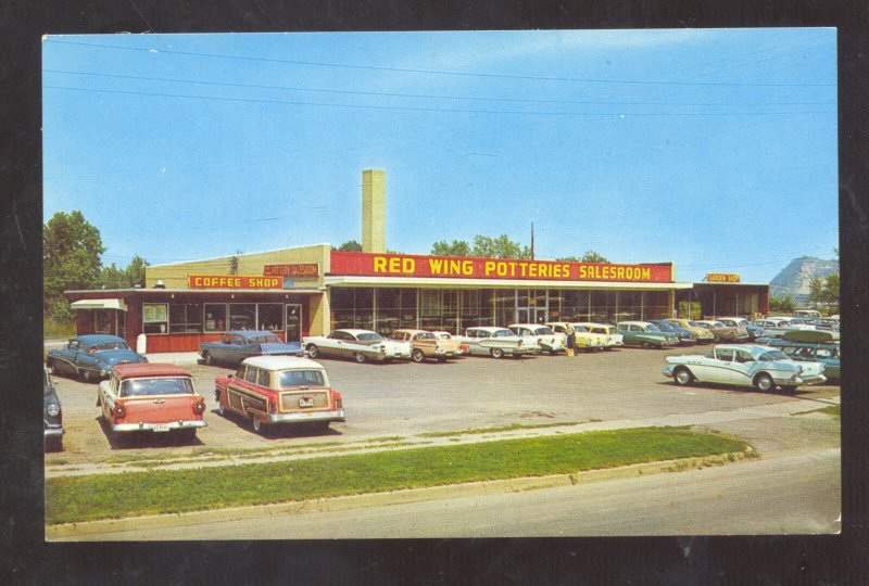 RED WING MINNESOTA RED WING POTTERY STORE VINTAGE ADVERTISING POSTCARD OLD CARS