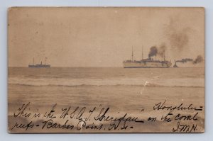 RPPC US SHERIDAN SHIP BARBERS POINT HONOLULU HAWAII MILITARY PHOTO POSTCARD 1906