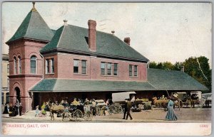 Galt Ontario Market Building Street Scene Canada Postcard Posted 1909 H82