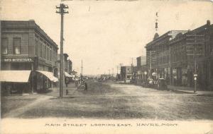 c1910 Lithograph Postcard; Main Street Scene Looking East, Havre MT Hill County