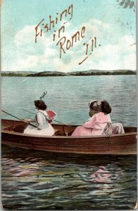 Fishing and Kissing in Rome IL Vintage Postcard C44