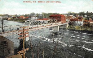 AUGUSTA, ME Maine    BRIDGES~CITY HALL & CITY VIEW    c1910's Postcard