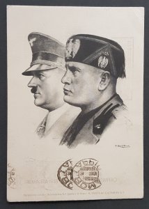 GERMANY THIRD 3rd REICH ORIGINAL NAZI POSTCARD HITLER & MUSSOLINI ROME 1938